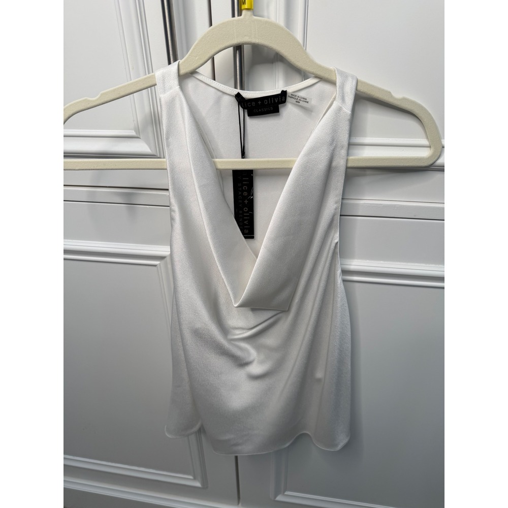 Alice + Olivia Harmon Tank Top Womens Medium Off White NWT Cowl Neck Racerback